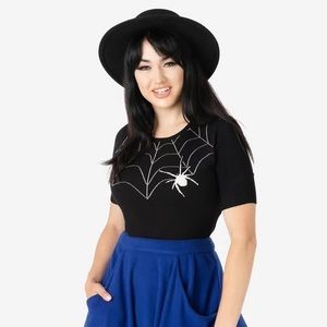 Unique Vintage Black Spider Web Top